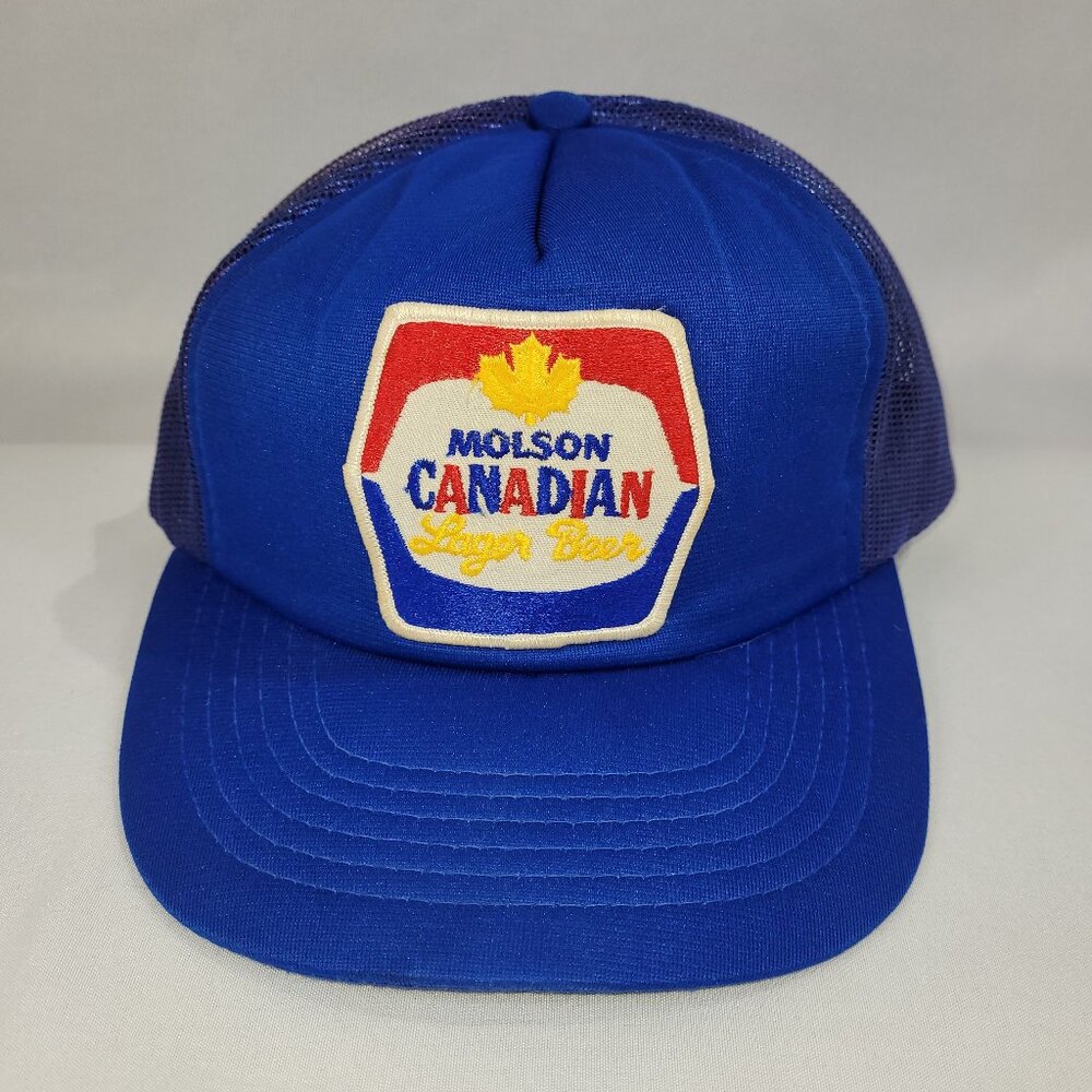 Molson Canadian Beer Vintage Snapback 1980s Hat Mesh Back Blue Truckers Cap